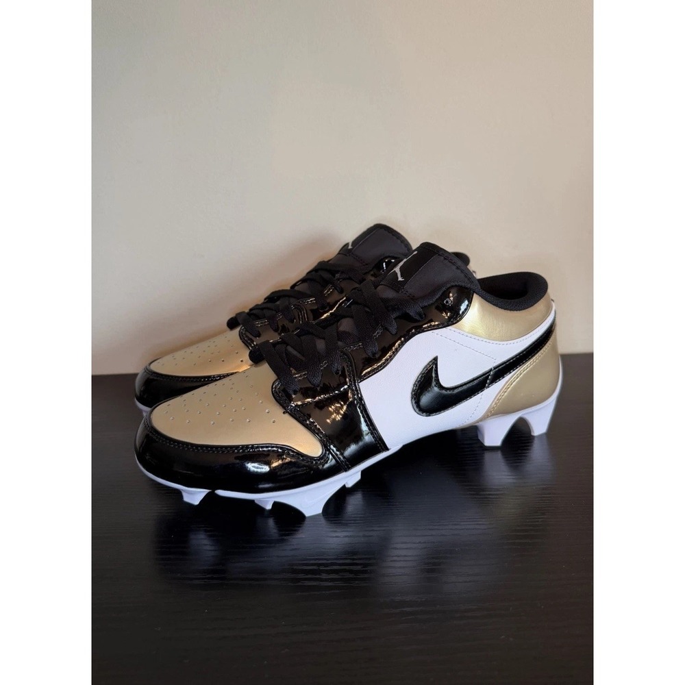 Nike Jordan 1 Low TD Football Cleats Black Gold Toe FJ6245-701 Men's Size 10